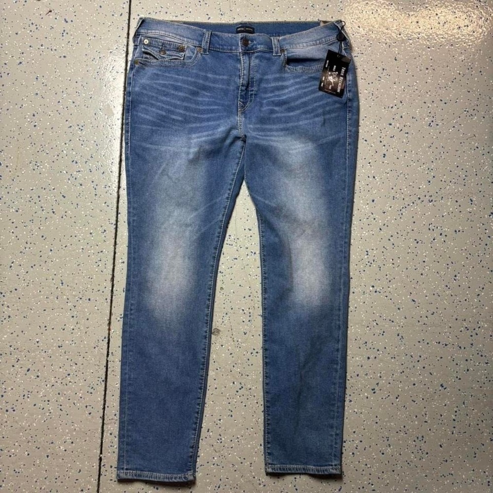 NEW True Religion Rocco Relaxed Skinny Stretch Denim Jeans Blue Wash 42x34